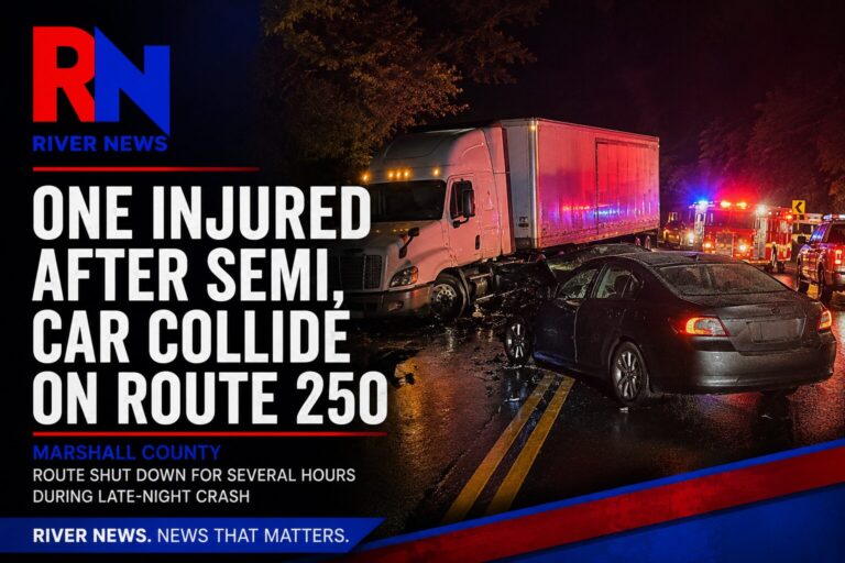 One Injured After Semi, Car Collide on W.Va. Route 250 in Marshall County