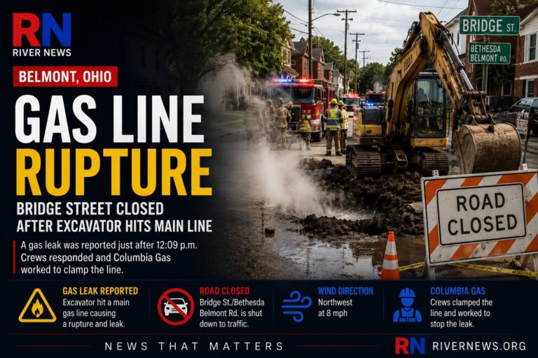 Gas Line Rupture Closes Bridge Street in Belmont