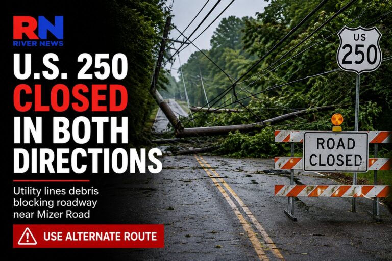 U.S. 250 Closed in Both Directions Due to Utility Line Debris on Roadway
